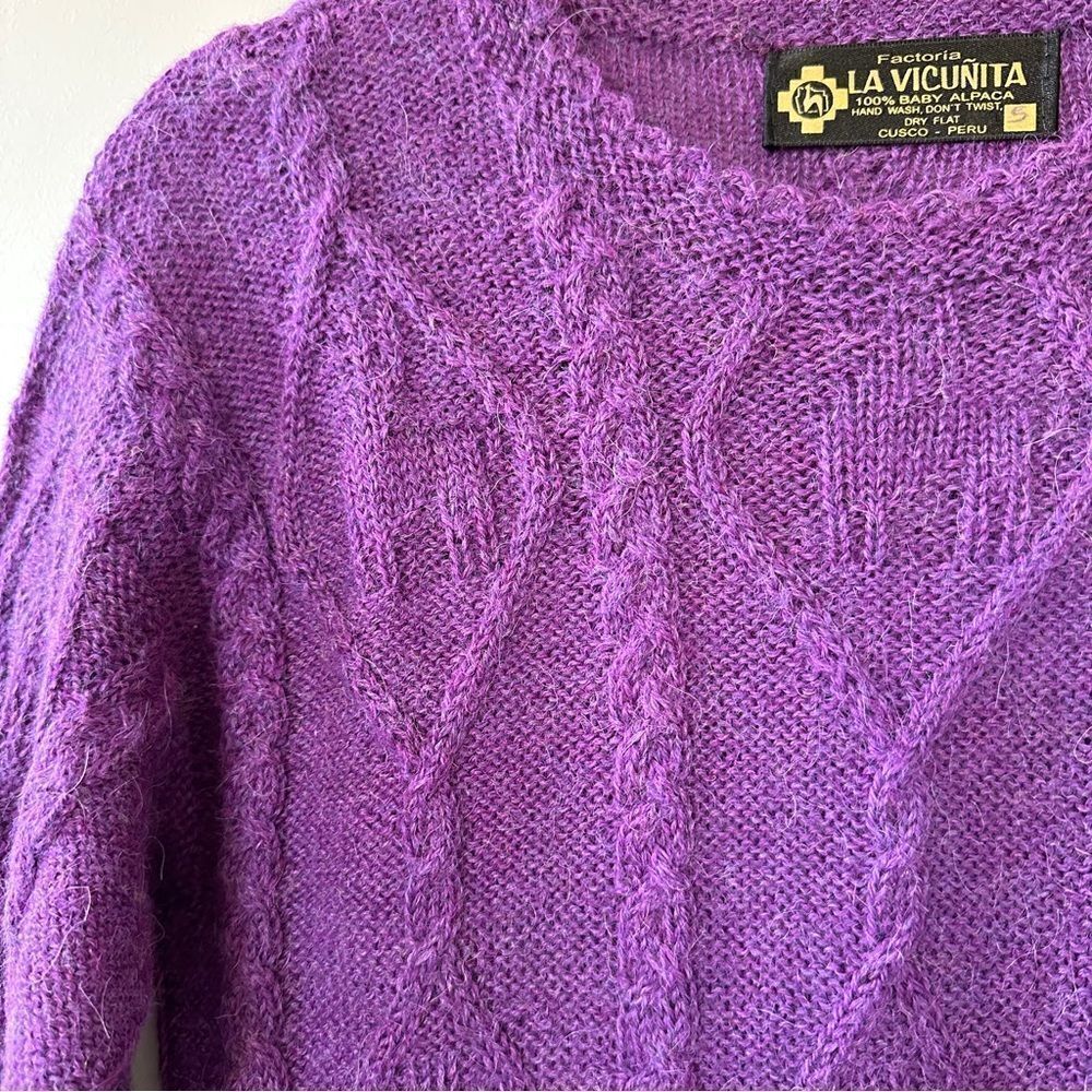 La Vicunita Womens S 100% Baby Alpaca Cable Knit Purple Sweater - Picture 11 of 14